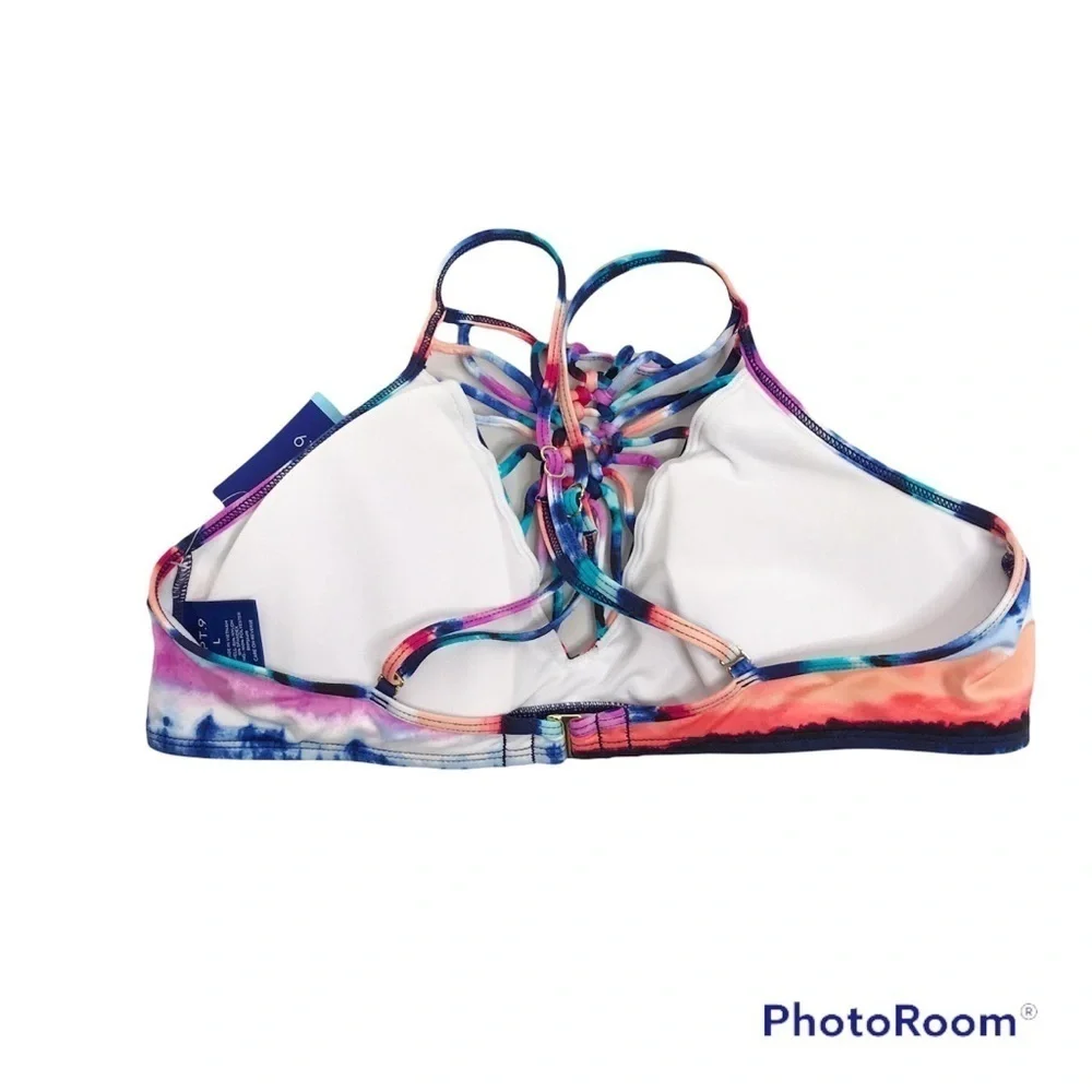 Apt 9 multicolored tie die striped bikini top size L nwt - Picture 4 of 6